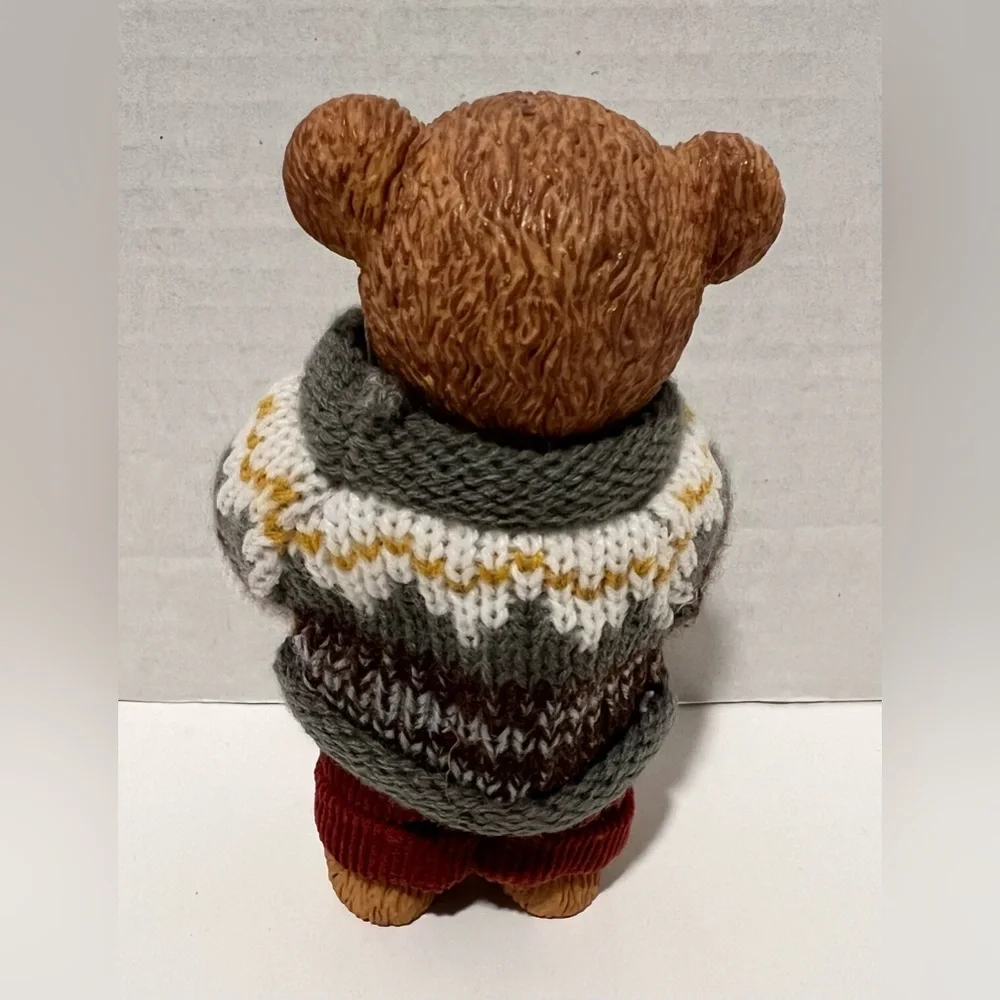 Vintage 1995  “I Love You” Resin Bear Figurine Knitted Sweater/Corduroy Pants